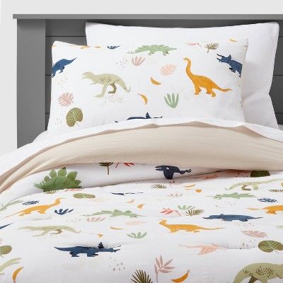 Dinosaur Cotton Comforter Set - Pillowfort™ : Target Target Dinosaur Room, Dino Toddler Room, Patterned Comforter, Dinosaur Comforter, Dino Room, Dinosaur Bedding, Kids Comforter Sets, Kids Twin Bed, Dinosaur Bedroom