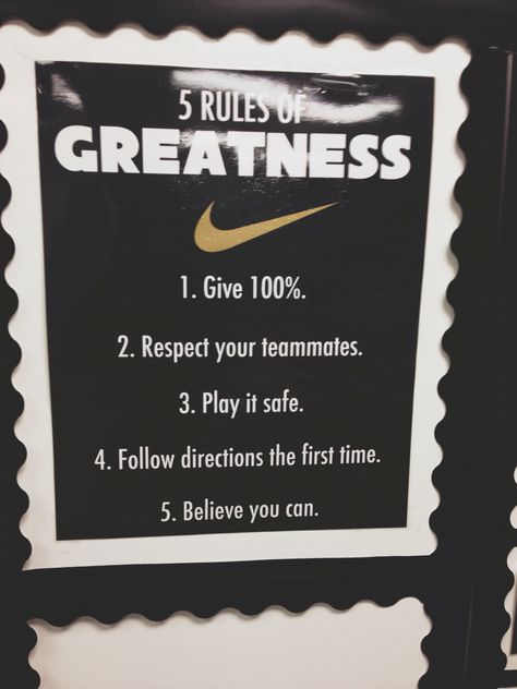 Classroom theme - Nike just do it. Classroom rules Men Classroom Theme, Men Teacher Classroom Decor, Athletic Bulletin Boards High Schools, Sport Themed Classroom Ideas, Sneaker Classroom Theme, Nike Classroom Theme, Champion Theme Classroom, Inclusion Classroom Decor, Sporty Classroom Decor