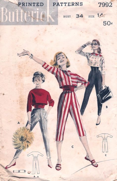 Vintage Fashion Sketches, Pants And Top, Patron Vintage, Dark Underarms, Fashion Illustration Vintage, Vintage Dress Patterns, Tapered Trousers, Vestidos Vintage, Old Fashion