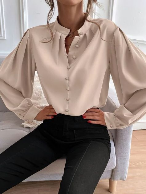 Haute Couture, Manche, Stand Collar Blouse, Breast Shirt, Stand Collar Shirt, Spring Blouses, Casual Office, Bishop Sleeve, Elegant Shirt