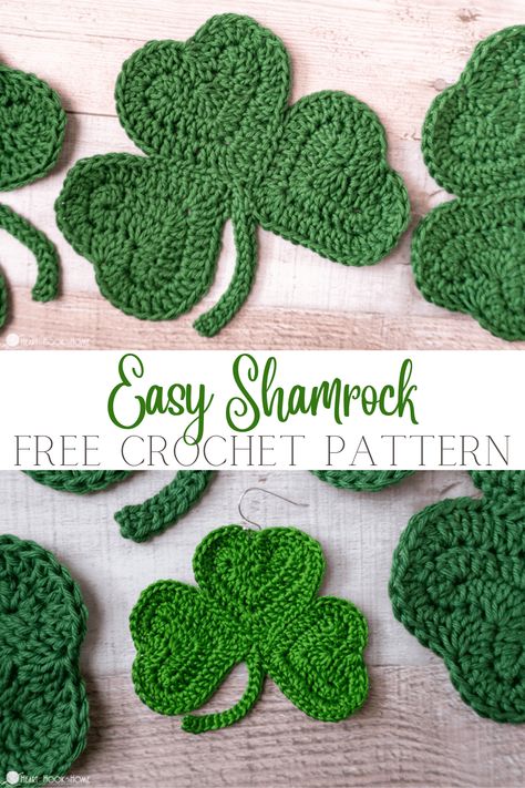 This year I'll be rocking shamrocks in the best way: crocheted! Whip some up using this fast, free, and fun shamrock crochet pattern. Amigurumi Patterns, Crochet Shamrocks Free Patterns, St Patrick’s Crochet, St Patrick’s Day Crochet Patterns, Shamrock Crochet Pattern Free, Crochet Clover Free Pattern, Crochet St Patrick’s Day, St Patrick’s Day Crochet, Crochet St Patricks Day Patterns Free