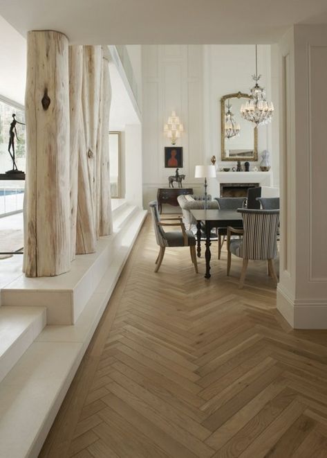 Inspiration in White: Chevron Floors Oak Parquet Flooring, Chevron Floor, Herringbone Wood, Herringbone Wood Floor, Bleached Wood, Herringbone Floor, The Dining Room, Parquet Flooring, French Oak