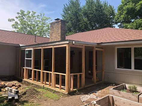 How to turn a covered patio into a sunroom - I had no idea you could build a DIY sunroom on a budget! This is one of the best sunroom ideas I've seen. #Sunroom #backyardremodel #houseremodel #backyardmakeover #diysunroom Screen Porch Ideas On A Budget, Small Porch Enclosure Ideas, Porch Into Bedroom, Enclose A Patio Sunroom Ideas, Turning Screen Porch Into Sunroom, Back Patio Sunroom, Small Covered Deck Ideas On A Budget, Patio Turned Into A Room, Enclosed Porch Diy