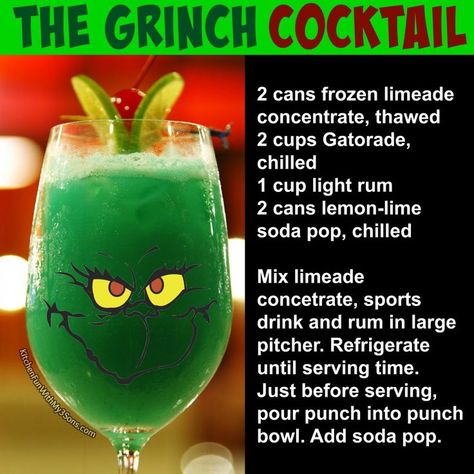 The Grinch Cocktail for Christmas - so many good Christmas Cocktails recipes! #drinks #christmas Christmas Drinks Alcohol, The Grinch Cocktail, Grinch Cocktail, Easy Winter Cocktails, Best Christmas Cocktails, Grinch Punch, Drinks Christmas, Christmas Drinks Alcohol Recipes, Frozen Limeade