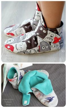 Slippers to sew for the whole family from newborn to adult. Sew your own fleece or flannel bootie slippers for the whole family. Sewing pattern for slippers. #SlippersSewingPattern #QuickSewingPattern #SimpleSewingPattern #EasySewingPattern #BeginnerSewingPattern #BabyBootiesPattern #BootiesSewingPattern Sew Ins, Syprosjekter For Nybegynnere, Sewing Slippers, Bootie Slippers, Diy Slippers, Beginner Sewing Patterns, Baby Booties Pattern, Costura Diy, Slippers Pattern