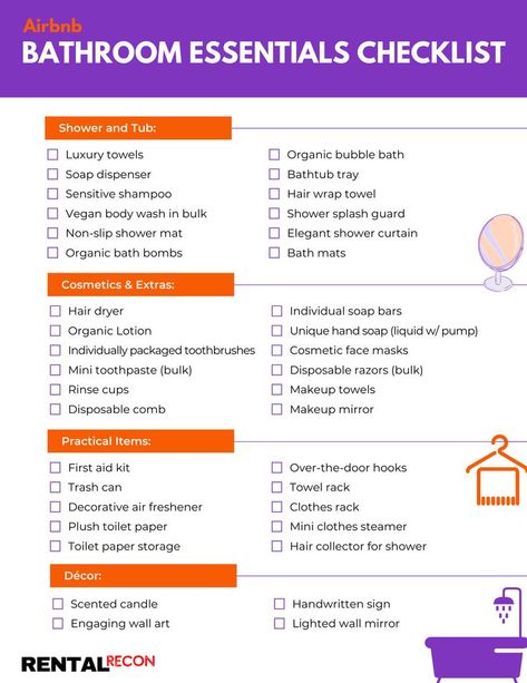 airbnb bathroom essentials checklist Bathroom Essentials Checklist, Airbnb Bathroom, Bathroom Checklist, Non Slip Shower Mat, Makeup Towel, New Home Essentials, Elegant Shower Curtains, Essentials Checklist, Organic Lotion