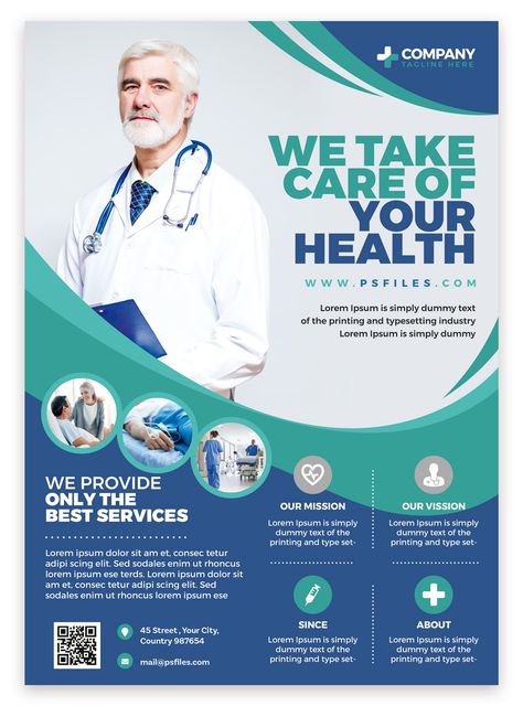 Download our Exclusive Free PSD Flyer Template. Today we are sharing a new creative flyer for a Doctor’s / Hospitals / Health Care Centers. Health Flyer, Healthcare Ads, Rollup Design, Medical Flyer, Studio Medico, Hospital Health, Free Psd Flyer Templates, Medical Posters, Desain Buklet