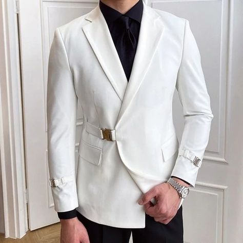 #blazers #menstyle #mensfashion Modern Blazer For Men, Cocktail Blazers For Men, White Suit Prom, White Blazer Outfit Men, Suit Jacket Outfit, White Blazer Men, White Blazer Outfit, Men Dresses, Blazer For Men