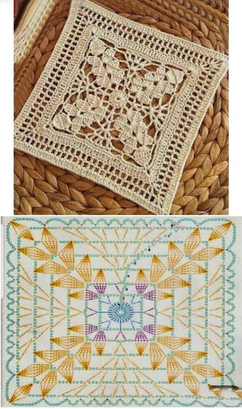 Corak Bunga, Granny Square Crochet Patterns, Granny Square Crochet Patterns Free, Crochet Bedspread Pattern, Crochet Stitches Diagram, Crochet Coaster Pattern, Crochet Motif Patterns, Crochet Bedspread, Crochet Lace Pattern