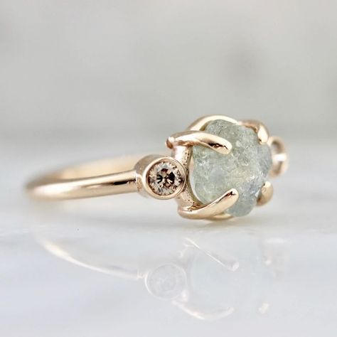 Sage Skies Rough Montana Sapphire and Champagne Diamond Ring Sage Rings, Wedding Band Sapphire, Gem Breakfast, Champagne Diamond Ring, Sapphire And Diamond Band, Champagne Diamond Rings, Dream Rings, Earrings Sapphire, Identity Crisis