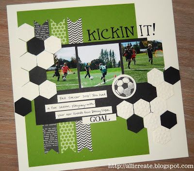love the pop of green and the banners with hex Scrapbook Sketches, Photo Layouts, Scrapbooking Sports, Scrapbook Boys, Picture Layouts, Box Photo, Kids Scrapbook, Album Scrapbook, Scrapbook Templates