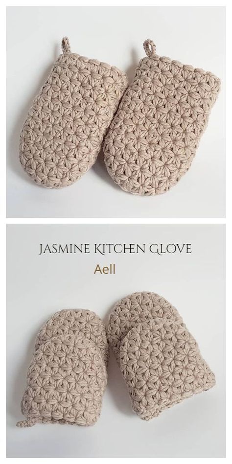 Jasmine Kitchen Glove Crochet Patterns Beginner Crochet Stitches, Kitchen Mittens, Crochet Pot Holders Free Pattern, Crochet Potholder Patterns, Crochet Hot Pads, Kitchen Gloves, Dishcloth Crochet Pattern, Gloves Design, Handmade Kitchen