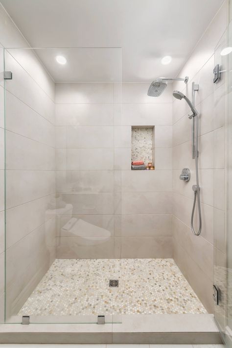 Forum Ivory Porcelain Tile Bathroom, Erin Napier Bathroom Design, Beige Tile Shower Ideas Walk In, Beige Bathroom Ideas Cream Master Bath, Bathroom Tile Cream, Beige And Brown Shower Tile Ideas, Large White Tile Shower Ideas Walk In, Light Beige Shower Tile, Bathroom Remodel Neutral Color Schemes