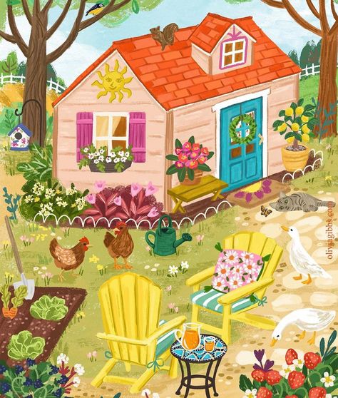 First day of summer vacation…. I will be hiding here from my kids 😅😅 Also, new print available in my shop ❤️🎉 . . . #artlicensing… | Olivia Gibbs (@oliviagibbsillustration) on Instagram Summer Garden Illustration, Garden Illustration Art, Tea Reference, Olivia Gibbs, Gardening Illustration, Garden Illustrations, Cottage Illustration, Face Art Drawing, Inspiring Landscapes