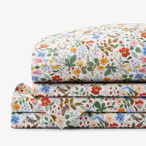 Rifle Paper Co. And The Company Store Just Dropped A New Collection Company Store Bedding, Percale Bedding, Lush Landscape, Black Strawberry, Decorative Lumbar Pillows, Blush Gold, The Company Store, Percale Sheets, Sheet Sets Full