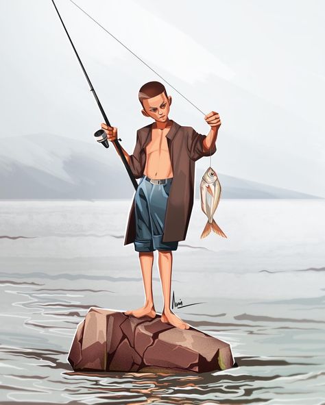 Fishing Drawing Reference, Fisherwoman Character Design, Fishing Pose Reference Drawing, Fishing Character Design, Fishing Illustration Art, Fisher Character Design, Fisherman Character Art, Fishing Reference Pose, Fishing Pose Reference