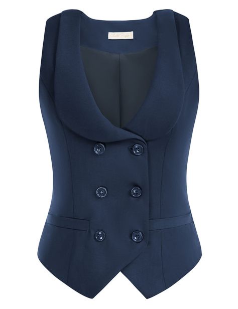 PRICES MAY VARY. Shell: 80% Polyester, 20% Viscose; Lining: 98% Polyester, 2% Viscose Button closure Hand Wash Only Design: The vintage vest Lapel collar, Double-breasted, Two insert pockets in the front, Handkerchief hem, Back waist with strap, adjust for best fit Versatile Vest: This waistcoat is a versatile piece, it can be worn buttoned for formal occasions, or left undone for a casual vintage look depending on your venue requirement. Very chic and elegant. Occasions: Suitable for office, st Wedding Magician, Formal Work Wear, Band Performance, Womens Waistcoat, Business Vest, Double Breasted Vest, Double Breasted Waistcoat, Collar Vest, Vintage Vest