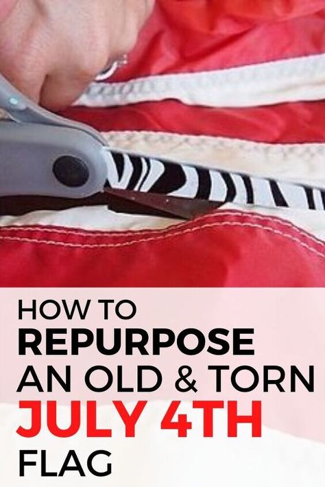 Turn your old 4th of July flag into a beautiful repurposed home decor pillow. Celebrate July 4th in style with this easy and quick way to repurpose an old and torn flag, or just pick up a new flag from the dollar store and sew your own. #diy #july4th #homedecor July 4th Decorations Home Decor, Diy Surprise Box, Repurposed Home Decor, Diy Sponges, Wood Cornice, Farmhouse Serving Trays, Cube Storage Shelves, Faux Wood Beams, Sewing Pillows