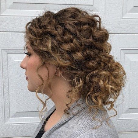 60 Styles and Cuts for Naturally Curly Hair Low Curly Bun With Braid, Hair Dos For Wedding Guest Half Up, 3b Bridesmaid Hairstyles, Bridal Hair Styles For Curly Hair, Wedding Hair Styles Naturally Curly, Bridesmaid Hair For Naturally Curly Hair, Low Bun For Curly Hair Loose Updo, Low Hairstyles Curly Hair, Short Curly Hairstyles Bridesmaid