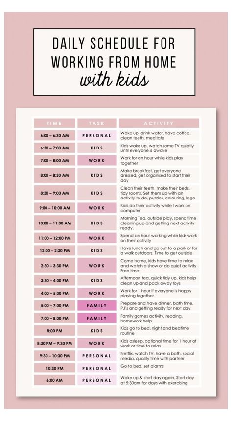 Organisation, Daily Schedule For Moms, Sahm Schedule, Working From Home With Kids, Working Mom Schedule, Daily Routine Schedule, Family Organization, Daily Schedule Template, Home With Kids
