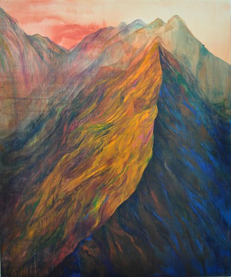 orange mountains painting Abstract Landscape, Tumblr, Patchwork, Bonito, Orange Mountain, Creative Landscape, Korean Art, Mountain Paintings, London Art