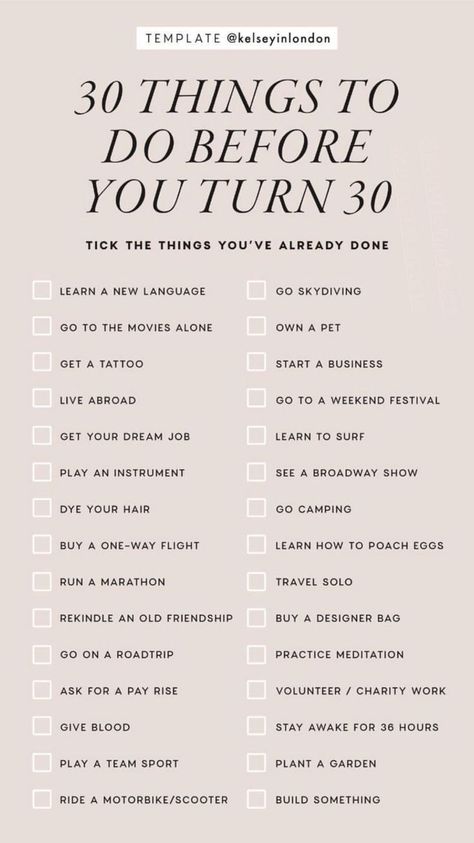 30 things to do before you turn 30