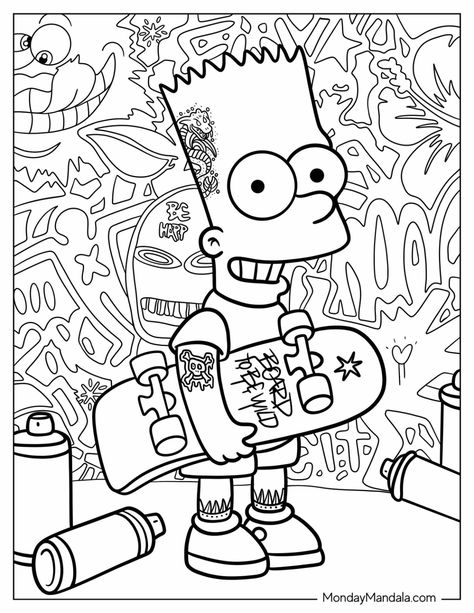 20 Bart Simpson Coloring Pages (Free PDF Printables) The Simpsons Coloring Pages, Coloring Pages Free, Bart Simpson Coloring Pages, Coloring Pages For Men, Free Printable Coloring Pages For Adults, Simpson Coloring Pages, Simpsons Coloring Pages, Graffiti Coloring Pages, Bart Simpson Drawing