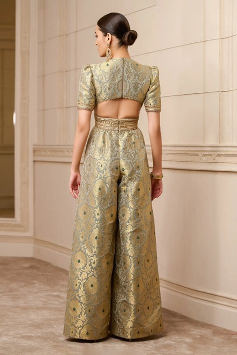 Couture, Tarun Tahiliani Jumpsuit, Indian Blouses For Women, Designer Jumpsuits For Women Indian, Brocade Jumpsuit Indian, Jumpsuit Outfit Wedding Indian, Traditional Jumpsuit Indian, Indowestern Jumpsuit, Indo Western Jumpsuit