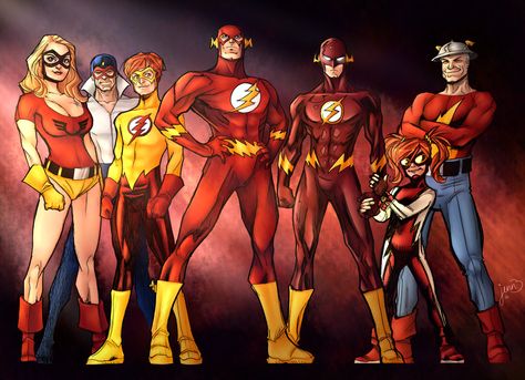 The Flash Family by Sorathepanda on DeviantArt Jesse Quick, Dc Speedsters, Jay Garrick, Bart Allen, Flash Family, Flash Characters, Flash Dc Comics, Flash Comics, Superhero Family
