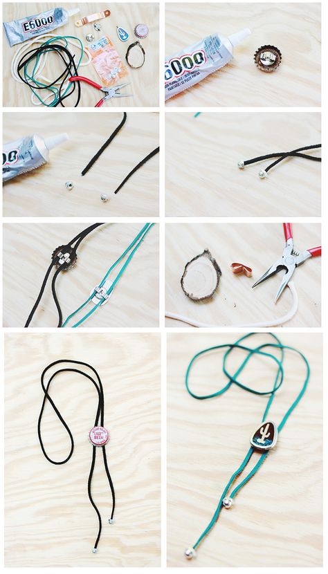 DIY bolo ties http://themerrythought.com/diy/diy-bolo-tie/ Cord Ties Diy, Bolo Tie Women Outfit Summer, How To Make A Bolo Tie, Polymer Clay Bolo Ties, Women’s Bolo Tie Outfit, Bolo Tie Diy, Diy Bolo Ties, Western Diy Jewelry, Bolo Tie Women Outfit