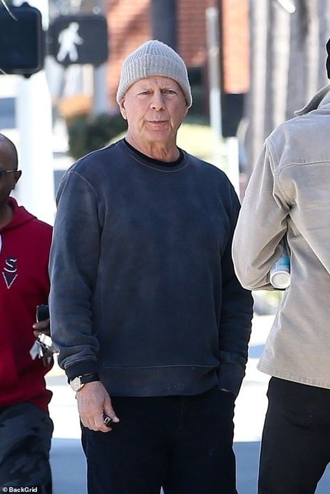 Bruce Willis, 67, seen for the first time since his dementia diagnosis was revealed | Daily Mail Online Quentin Tarantino, Happy 69th Birthday, Emma Heming, John Mcclane, Bald Men, Hollywood Icons, Bruce Willis, Pulp Fiction, Daily Mail