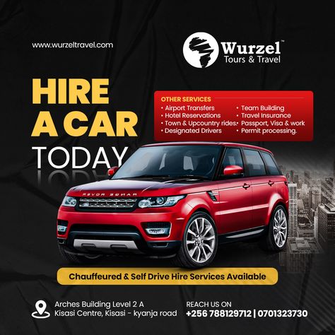 Car Hire poster design Hire Poster Design, Hiring Poster, Drivers Permit, Car Advertising Design, Arch Building, Car Advertising, Hotel Reservations, Car Hire, Self Driving