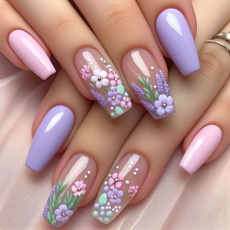 Classy Almond Nails, Fancy Nails Designs, Spring Acrylic Nails, Floral Nail Designs, Nails Now, Cute Spring Nails, Nail Art Designs Diy, Pretty Nail Art Designs, Nail Art Designs Videos