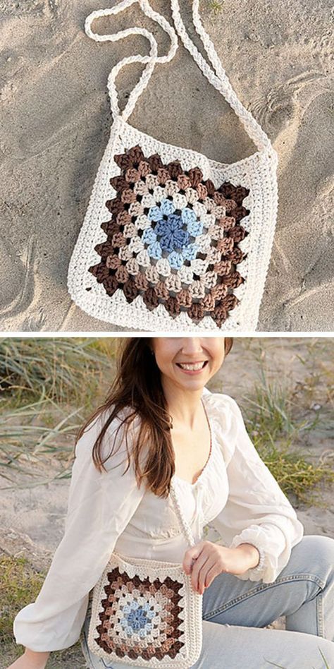 Made from crocheted granny squares, this bag features the immortal design that works for any occasion. The pattern calls for triple stitches, so start this project if you are familiar with the basic techniques. You can also choose any square pattern if you want to customize the piece. Download the free pattern now! #freecrochetpattern #crochetcrossbodybag #crossbodybag #crochetbag #crossoverbag #summeroutfit #grannysquarebag #grannystitchbag Lined Granny Square Bag Pattern, Crossbody Granny Square Bag, Granny Square Crochet Crossbody Bag, Crochet Crossover Bag Free Pattern, Boho Crossbody Bag Pattern, Crochet Granny Square Purses, Granny Square Crossbody Bag Free Pattern, Granny Square Crochet Purse Pattern Free, 3 Hour Crochet Projects