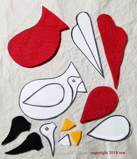 Free Cardinal Pattern Cardinal Applique, Cardinal Pattern, Felt Birds Ornaments, Felt Ornaments Patterns, Felt Crafts Christmas, Wool Applique Patterns, Cardinal Bird, Felt Embroidery, Bird Crafts