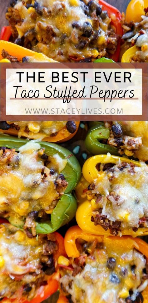 Essen, Green Pepper Tacos, Red And Yellow Pepper Recipes, Stuffed Yellow Peppers, Stuff Green Peppers, Taco Stuffed Bell Peppers, Green Peppers Stuffed, Stuffed Bell Peppers Ground Beef, Bell Pepper Recipe