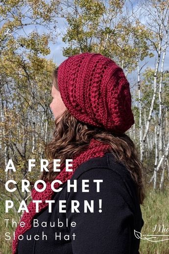 See the free crochet pattern for the Bauble Slouch Hat. This slouch hat also has a free matching cowl pattern. Free Slouchy Beanie Pattern, Free Crocheted Slouchy Hat Patterns, Slouchy Hats Crochet Pattern Free, Crochet Pattern Slouchy Beanie, Crochet Beanie Pattern Free Slouchy, Crochet Hat Slouchy Free Pattern, Crochet Slouch Hats Free Pattern, Slouchy Beanie Crochet Pattern Free Slouch Hats, Fall Hat Crochet Patterns Free