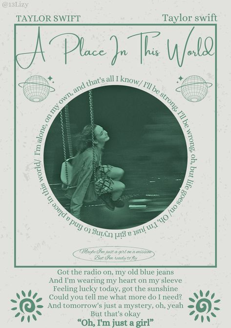 A place in this world- Taylor Swift- debut- poster- music poster Taylor Swift Poster Debut, A Place In This World Taylor Swift, Taylor Swift Debut Poster, Taylor Swift Debut Wallpaper, Eras Colors, Debut Taylor, Taylor Swift Debut Album, Taylor Swift Debut, Taylor Songs