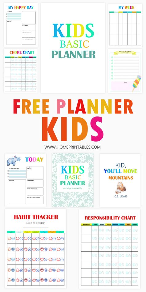 This fantastic free printable Kids Planner helps build confidence, organization, and life skills. It includes 18  PDF printables that will teach kids to plan ahead, the fun way! #freeplanners #freeprintable #kids #kidsplanner Organisation, Kids Planner Ideas, Free Life Skills Printables, School Printables Free, Work Organization Printables, Mom Planner Printables Free, Free Organization Printables, Free School Planner Printables, Free Kids Printables