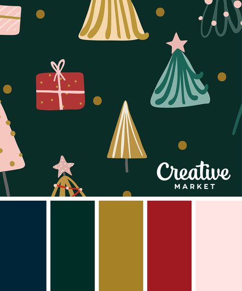 On the Creative Market Blog - Christmas Color Palettes: 8 Designers Share their Go-to Hues Natal, Xmas Color, Christmas Palette, Christmas Colour Schemes, Christmas Color Palette, Holiday Campaign, Christmas Color, Color Schemes Colour Palettes, Family Christmas Cards