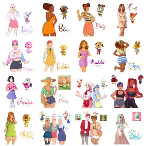 Acnh Villager Drawings, Kawaii, Acnh Villagers Human, Animal Crossing Villagers Fan Art, Maggie Acnh, Animal Crossing Human Villagers, Isabelle Animal Crossing Fanart Human, Animal Crossing Villagers Cute, Animal Crossing Humanized