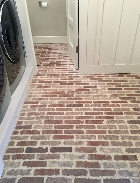 Rushmore Brick Floor, Brick Look Tile Floor Bathroom, Brick Floor Half Bath, Colonial Kitchen Flooring, Brick Floors Bathroom, Herringbone Brick Wall, Brick Look Tile Floor, Bathroom Brick Floor, Brick Floors