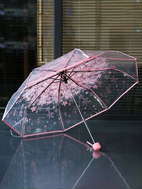 Sakura Umbrella, Cherry Blossom Outfit, Cute Umbrellas, Pink Umbrella, Cherry Blossom Print, Transparent Flowers, Umbrella Wedding, Travel Umbrella, Rain Hat