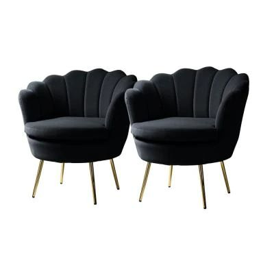 Fidelia Black Tufted Barrel Chair with Scalloped Seashell Edges (Set of 2) Velvet Barrel Chair, Black Accent Chair, Accent Chair Set, Contemporary Armchair, Velvet Accents, Accent Chairs For Sale, Mid Century Armchair, Living Room Furniture Chairs, Living Room Accents