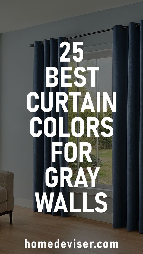 25 Best Curtain Colors for Gray Walls! Achieve a harmonious look by choosing the right curtain colors for your gray walls. Add a touch of elegance to your gray walls with these 25 eye-catching curtain colors and patterns. Gray Room Curtains, Dark Grey Bedroom Curtains, Grey Living Room With Curtains, Dark Grey Couch Living Room Curtains, What Color Drapes Go With Gray Walls, Grey Blue Curtains Living Room, Dark Grey Curtains Bedroom Ideas, Curtains With Gray Walls Living Room, Bedroom Curtains For Grey Room