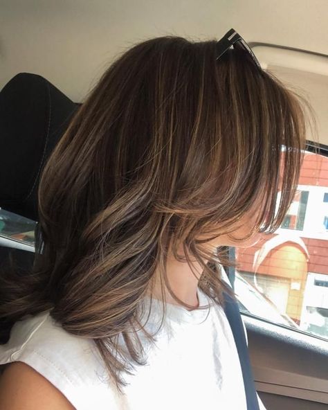 Highlights On Brown Hair, Rambut Brunette, Highlights For Dark Brown Hair, Short Hair Highlights, Brown Hair Inspo, Brunette Hair With Highlights, Short Brown Hair, Dark Hair With Highlights, Brown Hair With Blonde Highlights