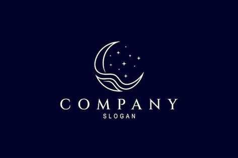 Vector beautiful crescent moon logo deco... | Premium Vector #Freepik #vector #night-logo #moon #dream-logo #moon-logo Crescent Moon Logo, Cool Symbols, Moon Logo, Sparkling Stars, Company Slogans, Star Logo, Continuous Line, Design Concept, Line Design