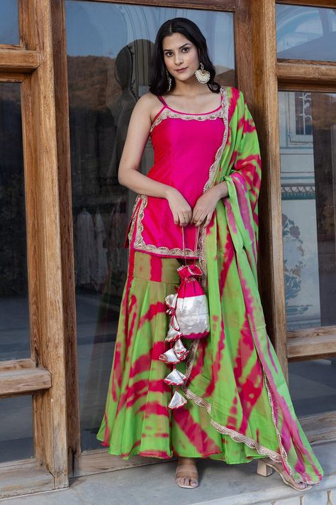 Shop for POMCHA JAIPUR Pink Organza Border Embroidered Kurta Sharara Set for Women Online at Aza Fashions Short Kurta Set, Organza Sharara, Silk Kameez, Chiffon Embroidery, Silk Kurti Designs, Kurta Sharara Set, Trendy Outfits Indian, Kurta Sharara, Indian Fashion Trends