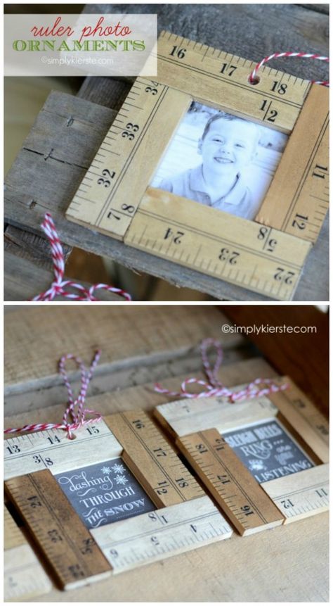 Ruler Photo Ornaments | simplykierste.com Ruler Wreath, Teacher Diy, Ruler Crafts, World Teacher Day, Yard Sticks, Cadeau Parents, Teacher Craft, Teachers Diy, Diy Cadeau