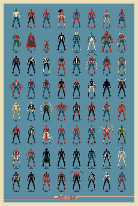 SPIDER-VERSE Posters by DKNG + SPIDER-MAN Enamel Pins! – Mondo Mondo Posters, Spiderman Poster, Poster Marvel, Spiderman Characters, All Spiderman, Art Spiderman, Image Spiderman, Spiderman Suits, Haiwan Lucu